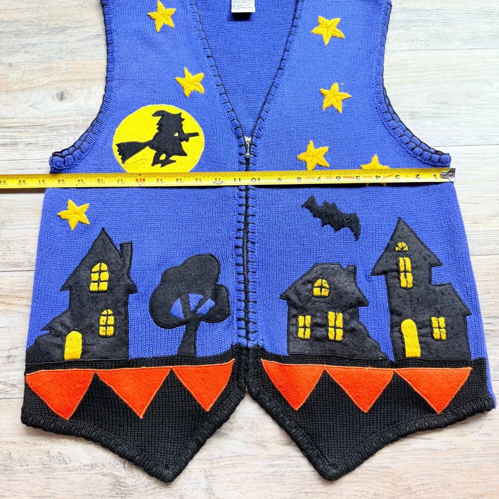 Vintage Victoria Jones Halloween Sweater Vest Large Witch Haunted House Bat 90s - Picture 7 of 10